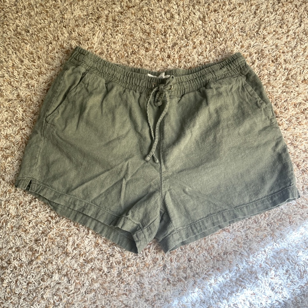 Olive Green Linen Shorts